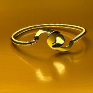 Gold Tone Statement Bracelet Sculptural Design Modernist Jewelry Bold Chic